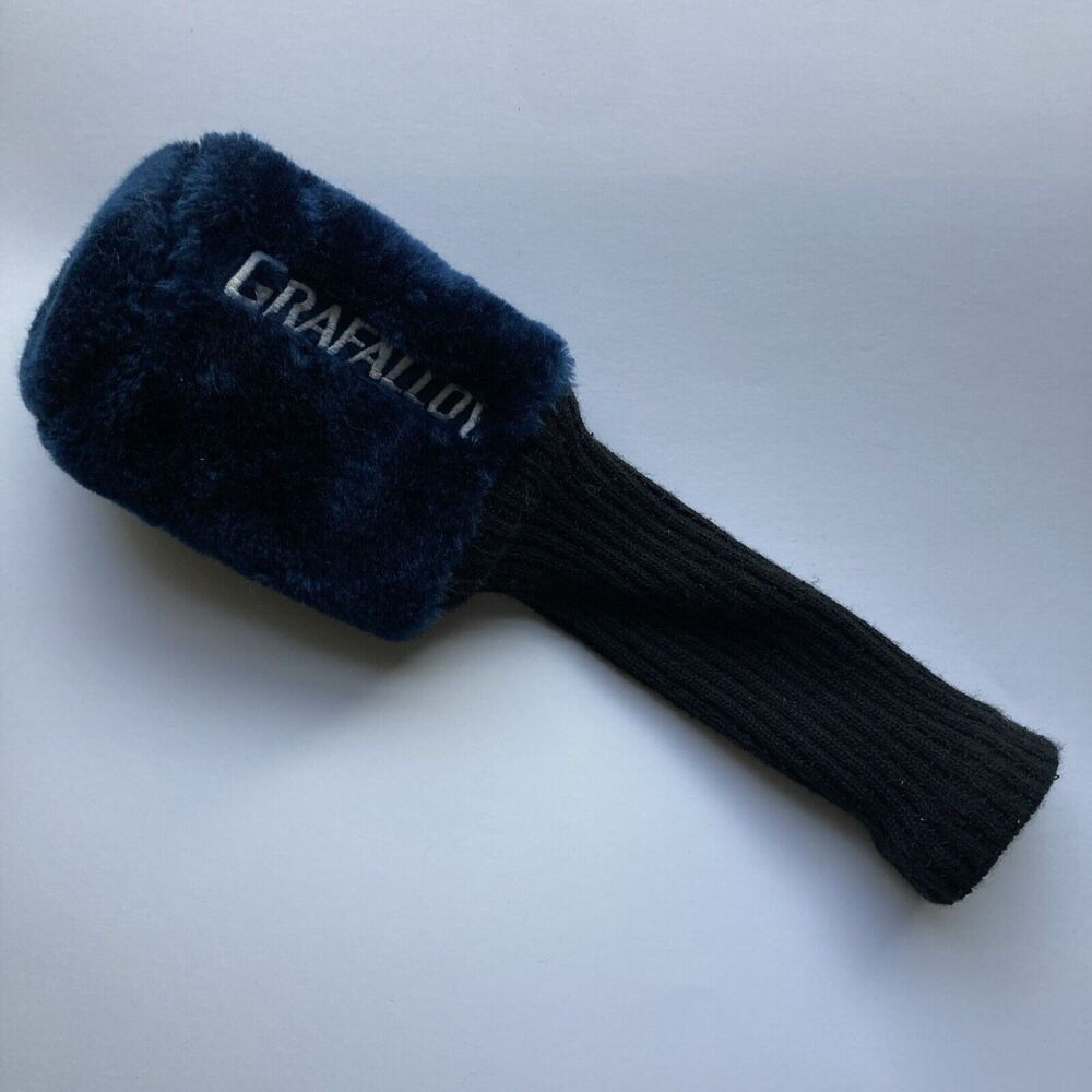 Grafalloy Golf Club Sock Head Cover Plush Acrylic Blue Black Embroidered White